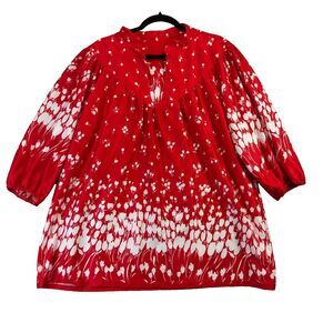 Granada Blouse Women 4X 50-52 Red Floral Vintage Peasant Tunic Top Plus Pullover